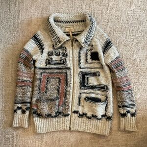 ♦️♠️ Aritzia Wilfred Free Italian Knit Geometric Zip Sweater Alpaca Wool Blend M